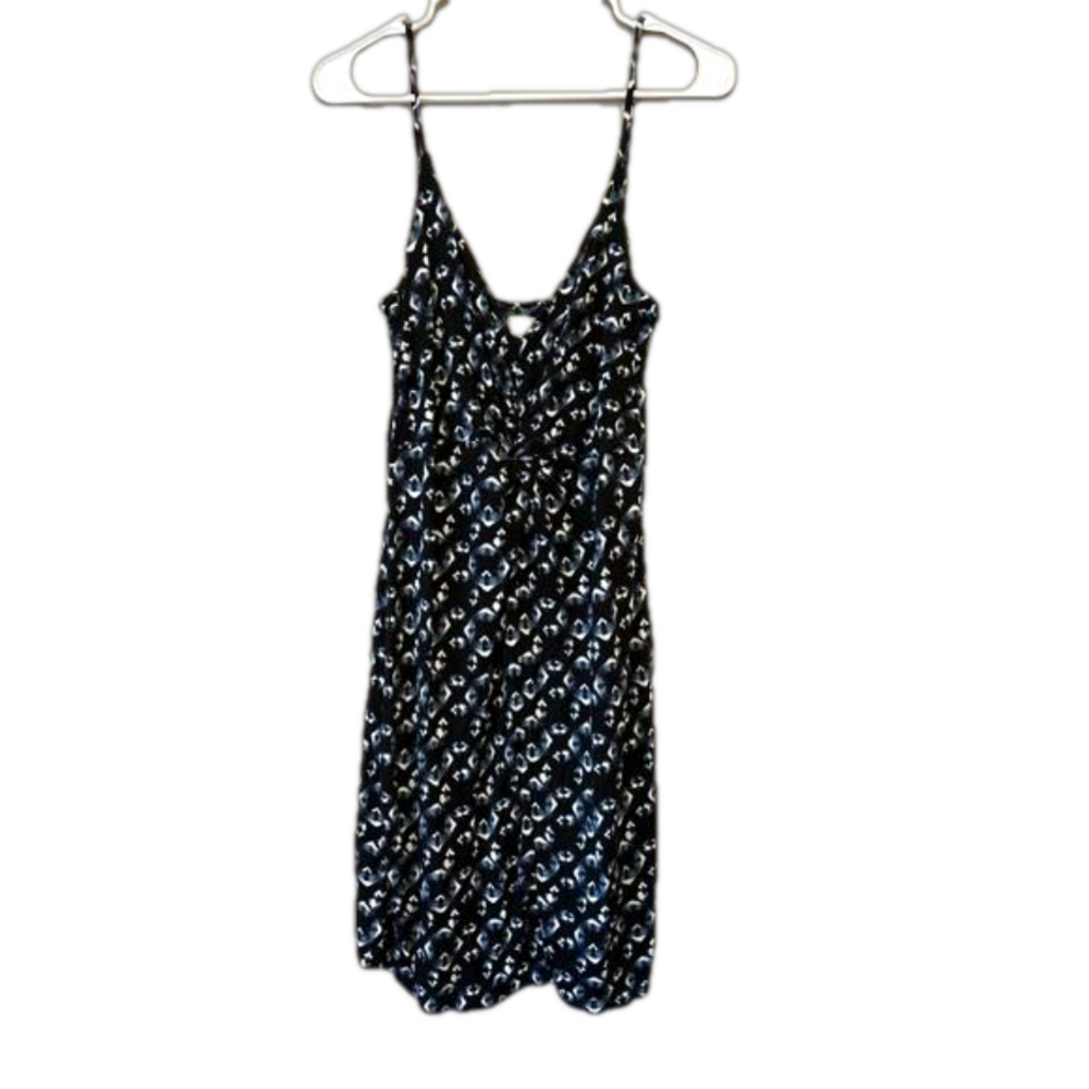 NWOT H&M Black & Blue Spaghetti Strap Twist Front Midi Length Dress Size Large